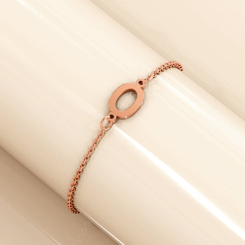 Bold Alphabet Letter Initial Charm Bracelet in Rose Gold Tone